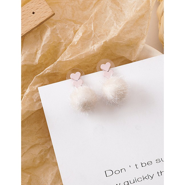 LRC Anting Tusuk Fashion Beige Wool Ball Love Hair Ball Earrings D63767