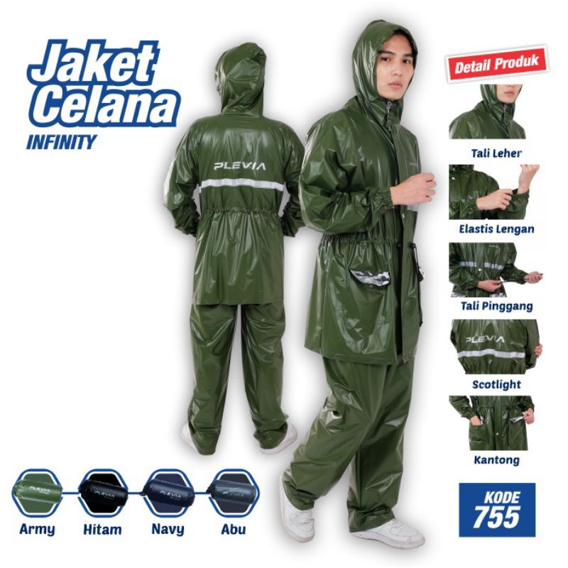 Jas Hujan Stelan Jaket Celana Dewasa/ Model Parka/ Serut / infinity