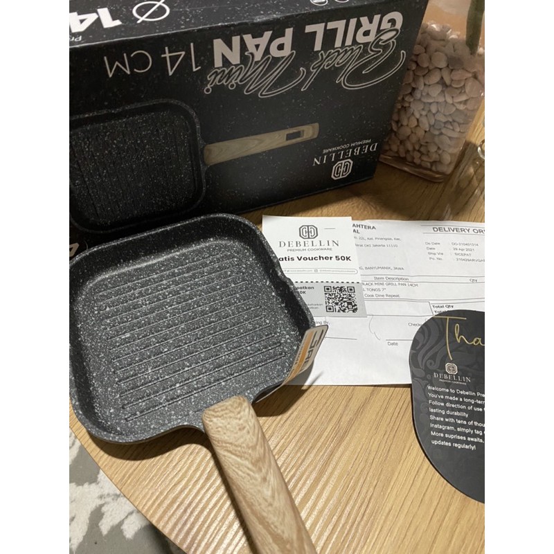 preloved Debellin black mini grill pan 14 cm asli