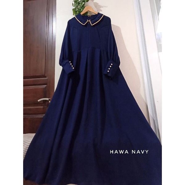 Hawa Dress gamis Premium design lengan balon realpict-Navy
