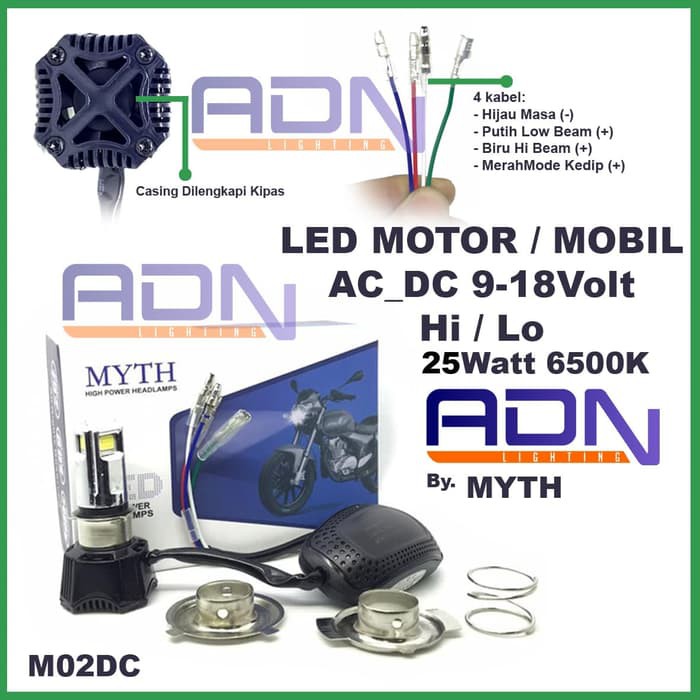 LAMPU LED UTAMA MOTOR MOBIL AC DC 3 sisi RTD M02D-C