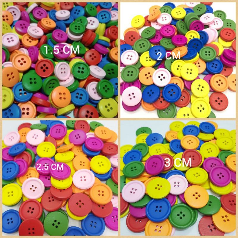 100 PCS - 4 PILIHAN SIZE | KANCING KAYU WARNA