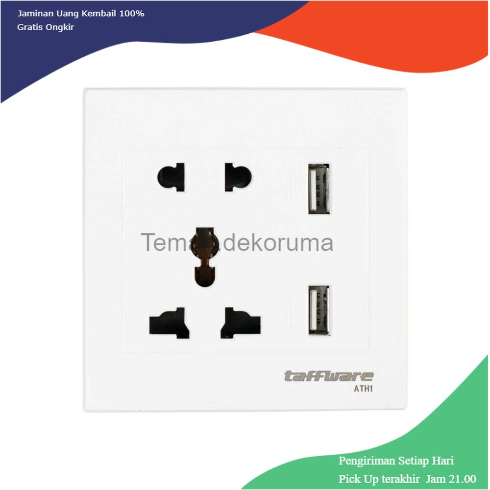 TD - SKT Taffware Stop Kontak Universal UK EU US &amp; 2 USB Port - ATH1