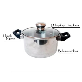 556 SA Panci Stainless Steel 18 cm Tutup Kaca - Silver