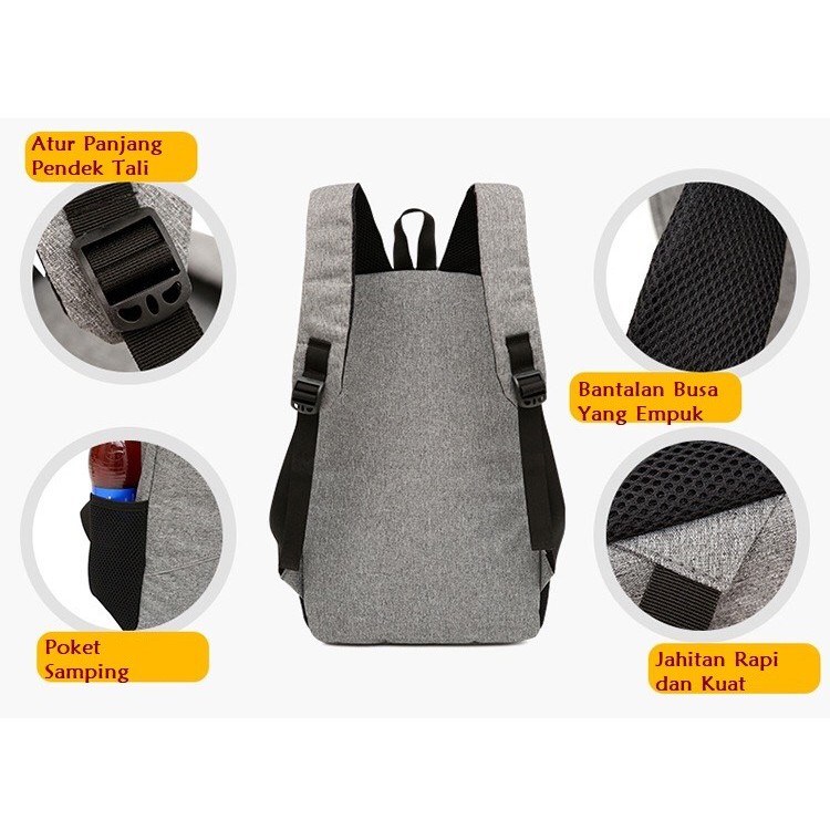 2 in 1 Backpack Laptop USB Port + Tas Selempang Joy Start - BL004