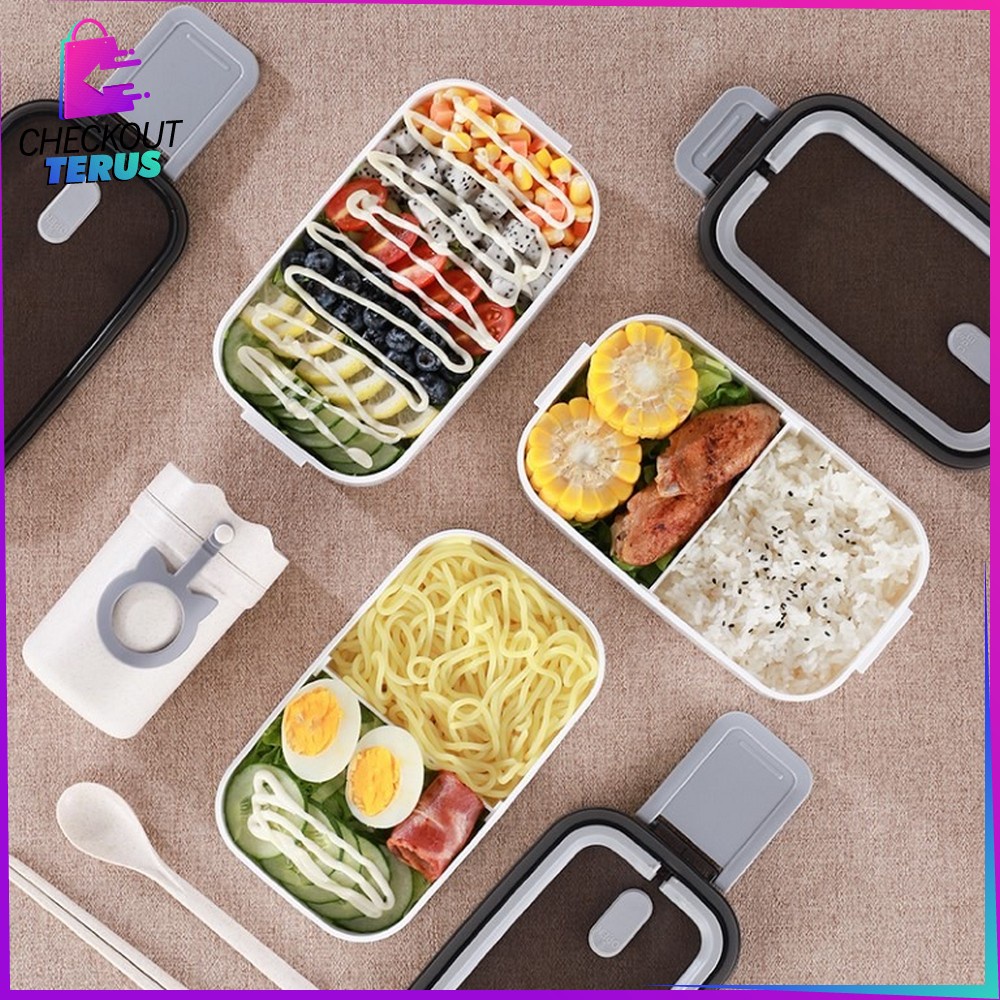 CT C376 Lunch Box Double Layer Tempat Makan 2 Tingkat Kotak Makan Kotak Bekal Bento Box 4 Sekat Rantang Susun Tempat Makanan Susun