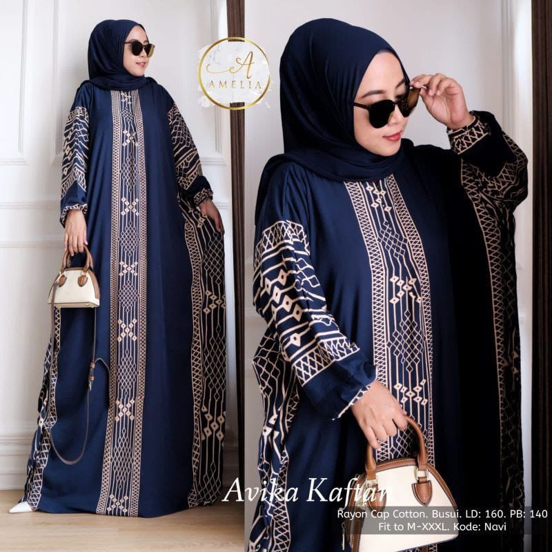 Kaftan Wanita - Avika Kaftan Batik Size Jumbo XXXXL Motif Garis Hexagonal Lengan Panjang Busui Gamis Rayon Kaftan Kondangan