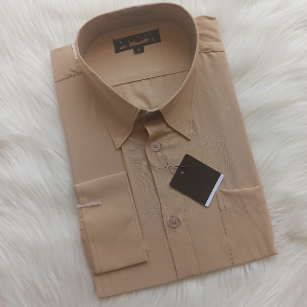 Lesta Langgeng Kemeja Formal Pria Polos Lengan Panjang Bahan Kain Katun Warna Mocca Reguler