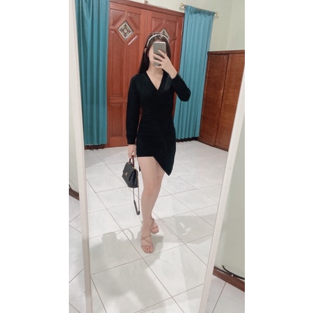 Mona Dress mini korea sexy bodycon press body terusan wanita murah black katun pluffy choice katun