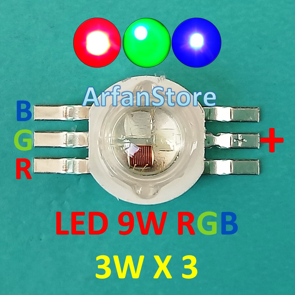 HPL 9W RGB Red Green Blue Merah Hijau Biru High Power 3W x 3 Led 6 Pin