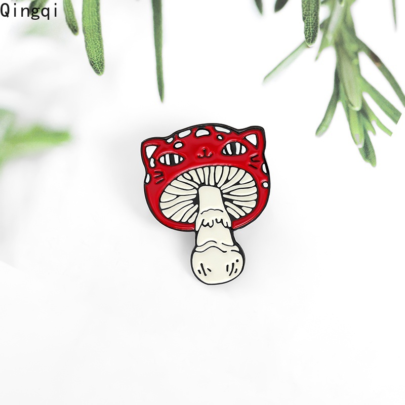 Bros Pin Enamel Bentuk Kartun Hewan Kucing Jamur Untuk Hadiah Anak