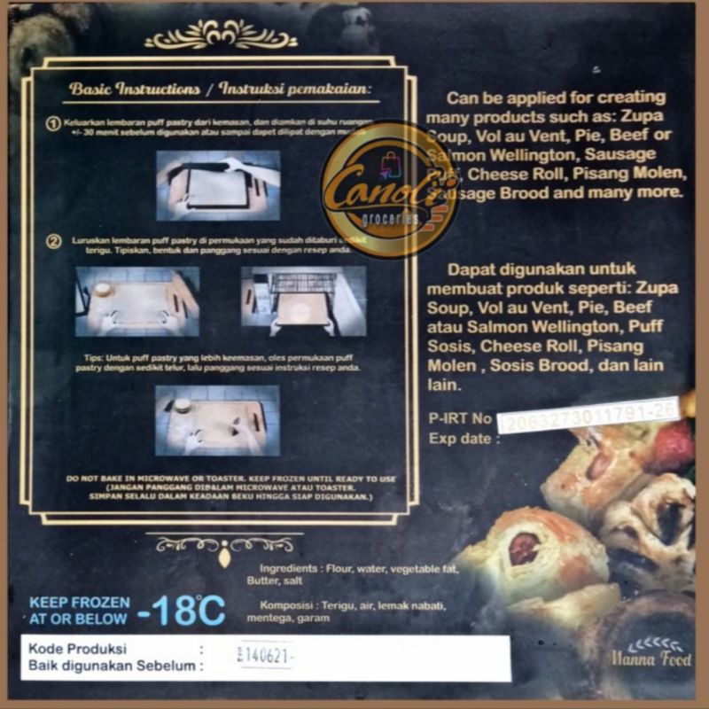 

Ssl09 puff pastry sheet /lembaran kulit pastry 750 gram manna food