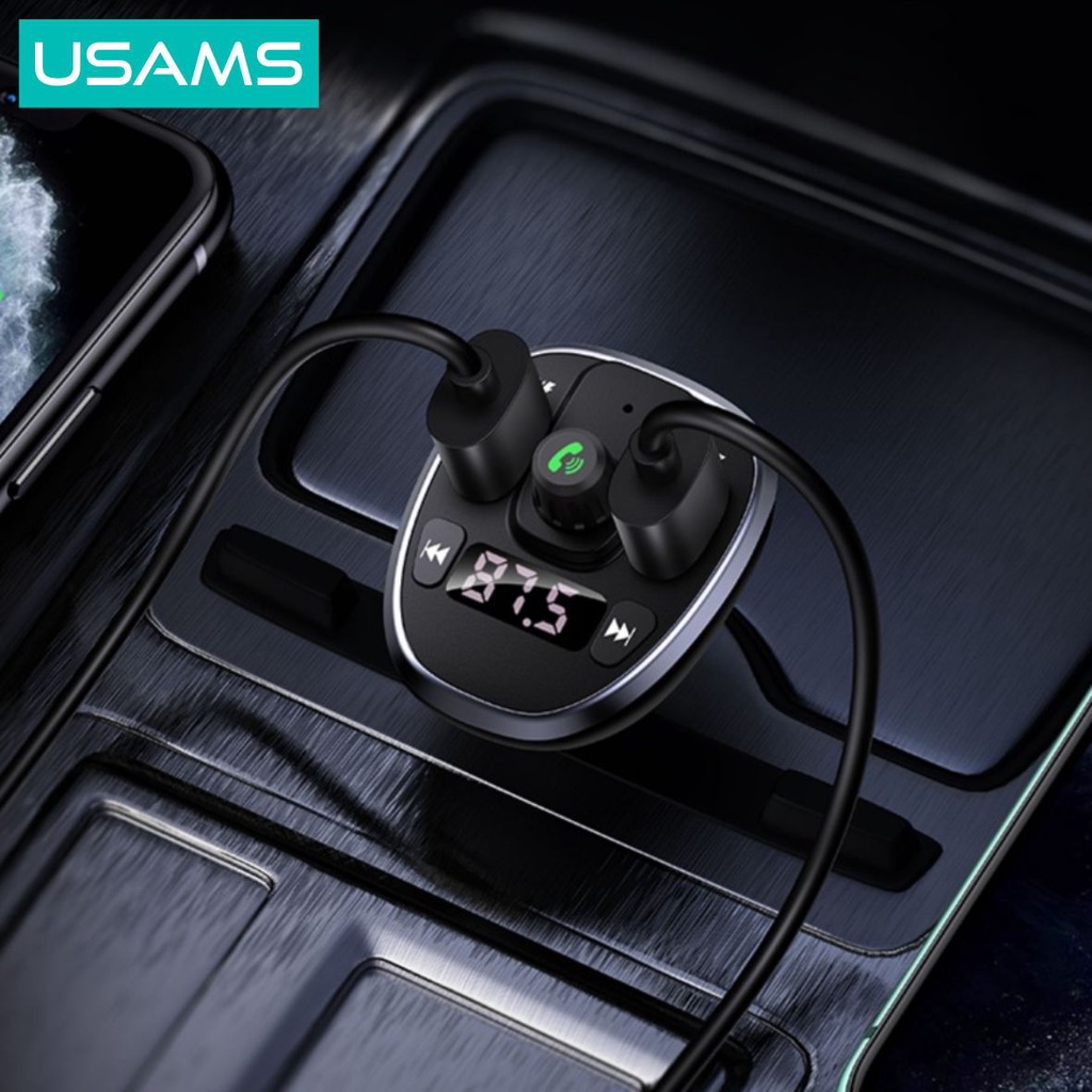 USAMS C21 Charger Mobil FM Transmitter Bluetooth Digital Display Wireless Dual USB 3.4A Fast Charge