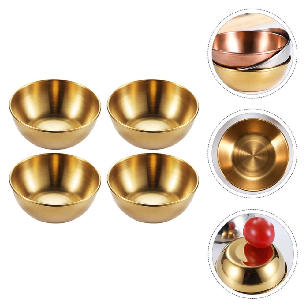 REBUY Durable Sauce Plate 1/4pcs Seasoning Dish Food Snack Dish Tableware Stainless Steel Kitchen Supplies Household Round Multipurpose Small Bowl/Multicolor