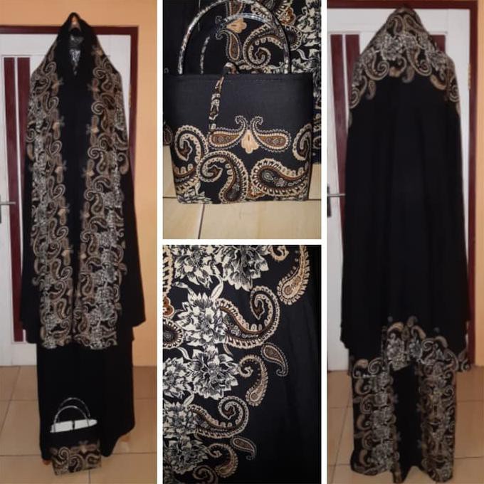 Ori&Terjamin Mukena Bali Motif Batik Dewasa Semi Jumbo - Hitam