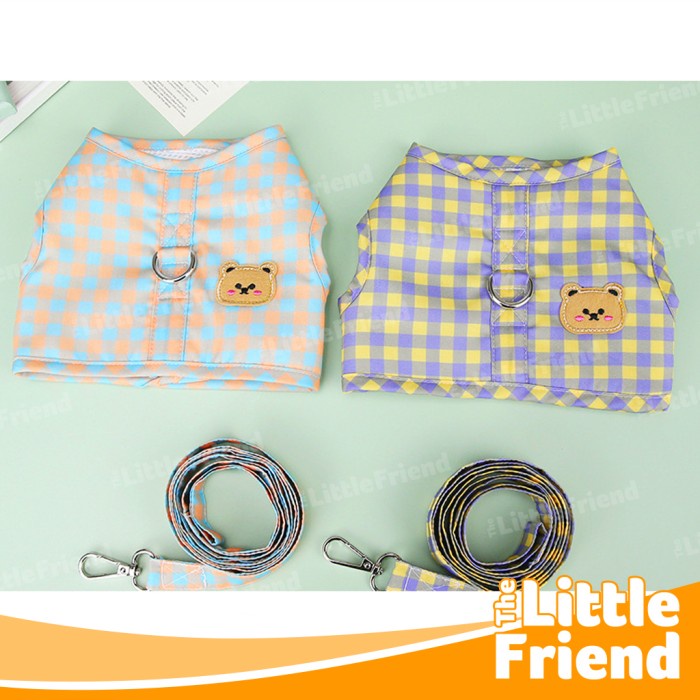 Leash Harness Set Baju Anjing Kucing Plaid Bear Cross Border Proxy