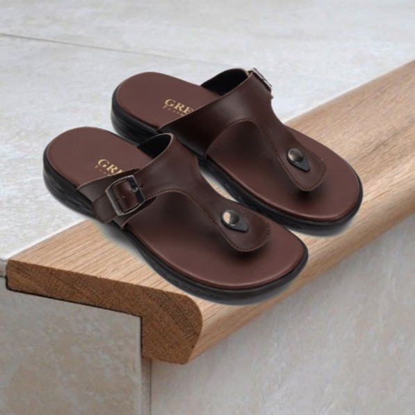 Munso Brown | Sendal Jepit Kulit Original Santai Kasual Pria Cowok Sandal Footwear | FORIND x Greata