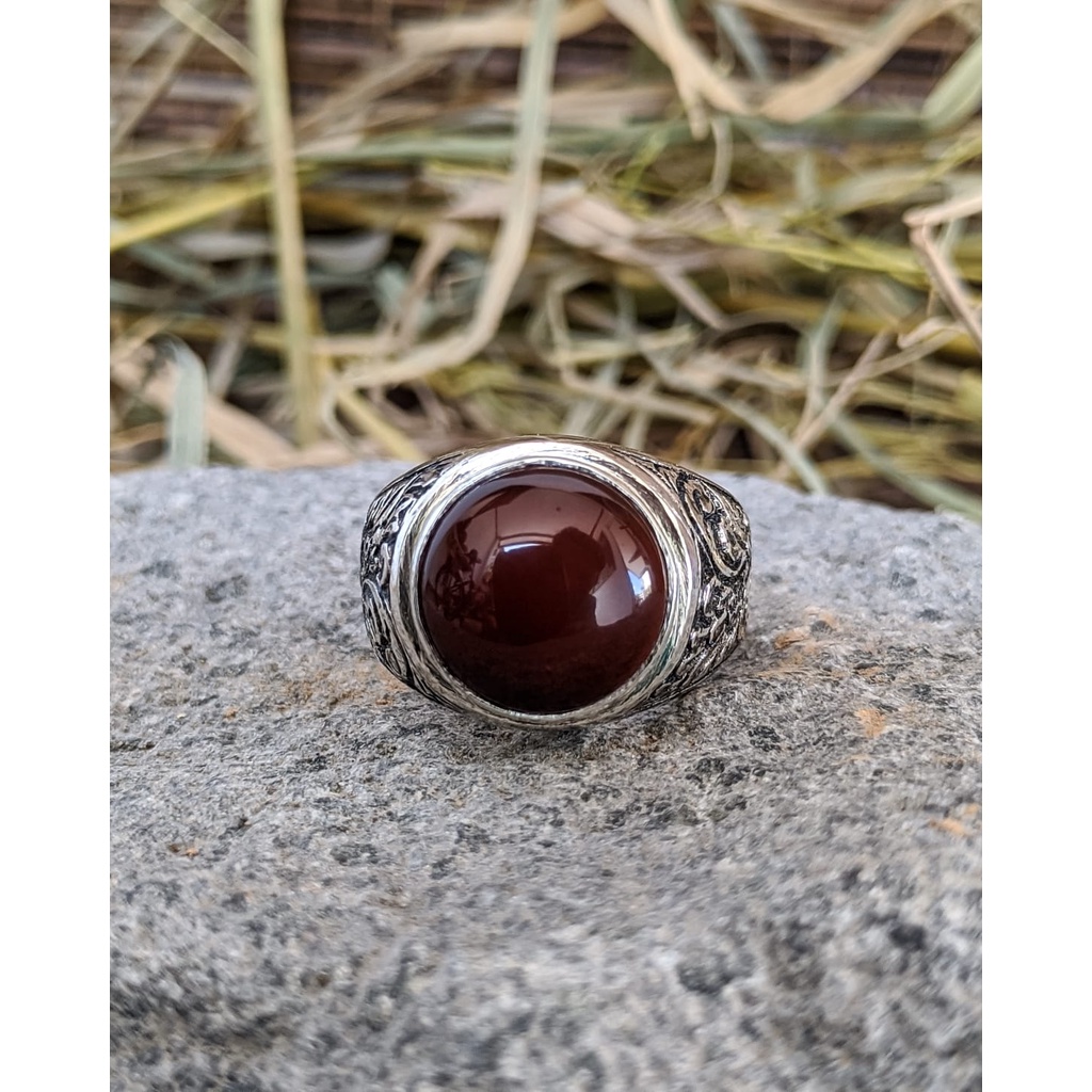 Cincin Yahman Merah Ahmar Ring Perak 925 Handmade Ukir