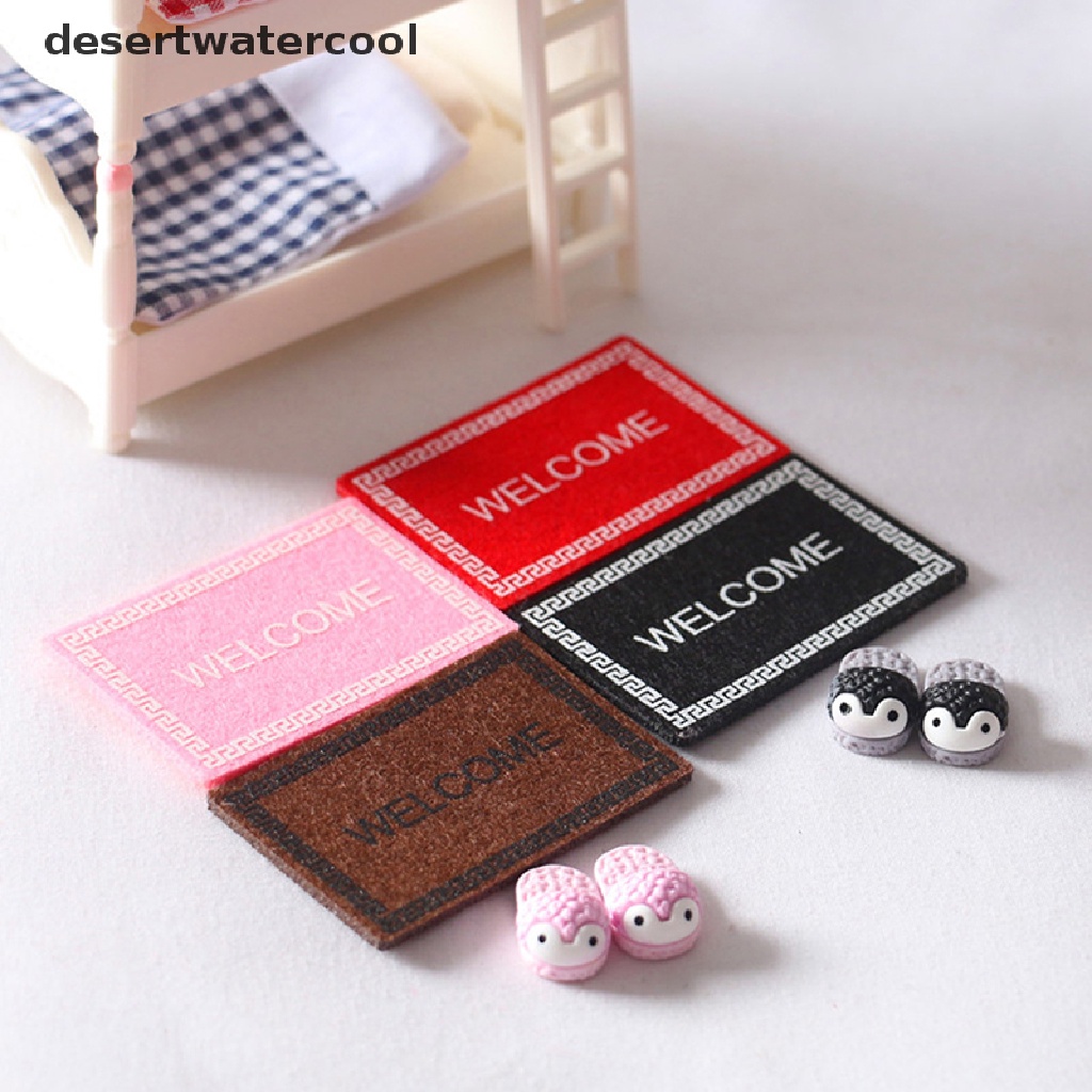 Deid Mainan Miniatur Keset / Karpet / Sandal Motif welcome Skala 1: 12 Untuk Dekorasi Rumah Boneka