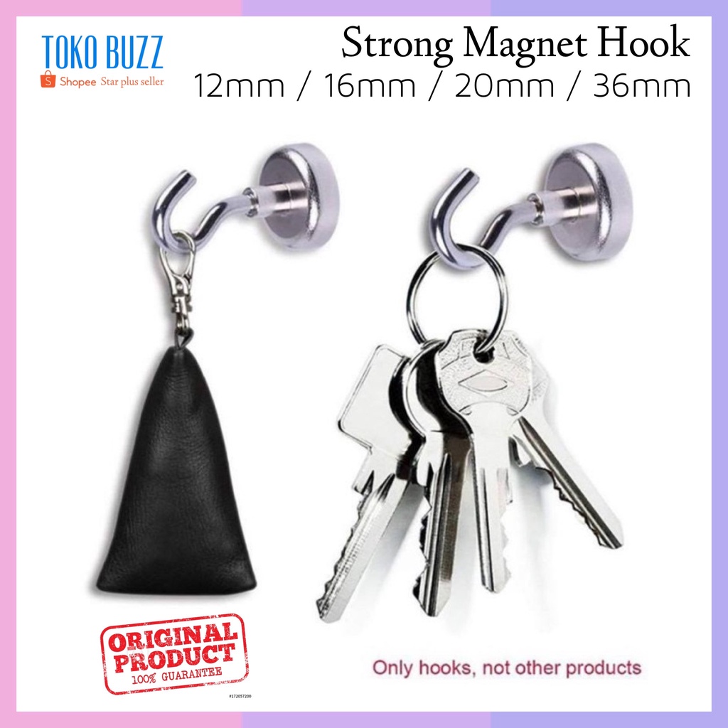 Gantungan Magnet HOOK Neodymium STRONG 12mm 16mm 20mm 36mm Hanger Magnet Kulkas Kunci Rumah Mobil Motor /Gantungan Alat Masak Spatula Utensil / Gantungan Baju / Gantungan Alat Reparasi Perkakas