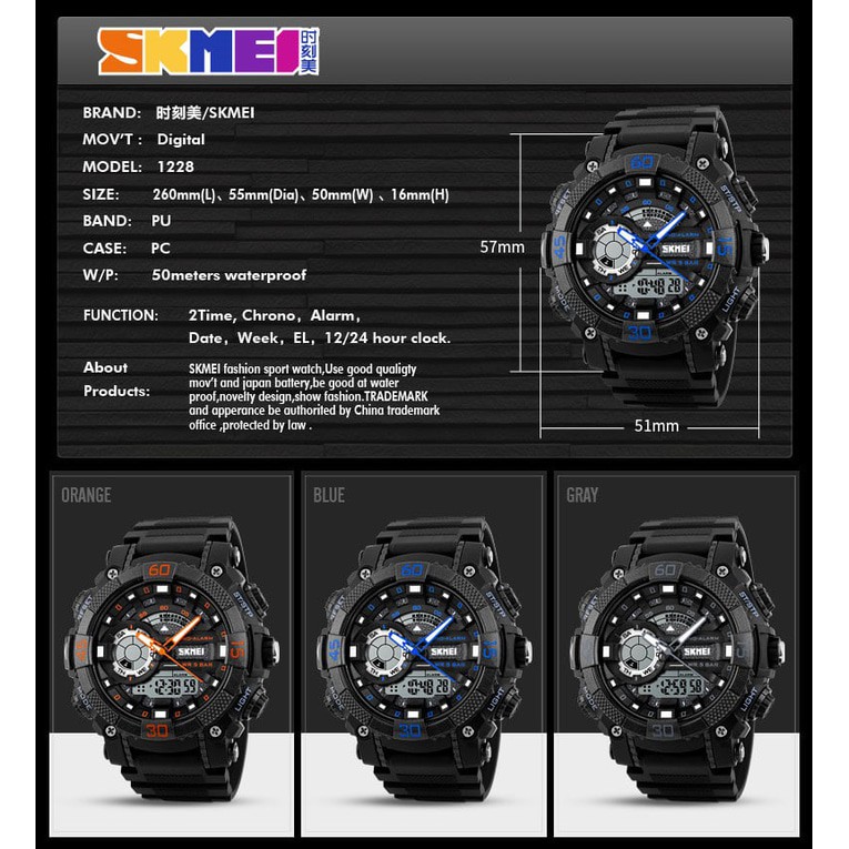 Jam Tangan Pria Sport Original SKMEI 1228 Water Resist / G Shock