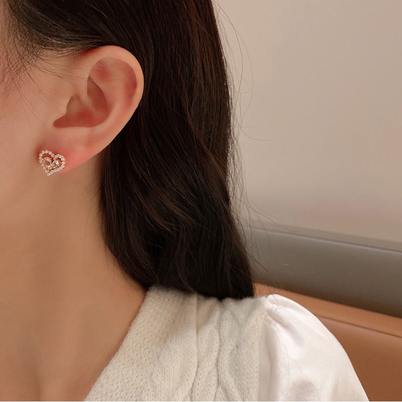 Anting Tusuk Sterling Silver 925 Desain Hati Hias Zircon + Mutiara Gaya Simple Untuk Wanita