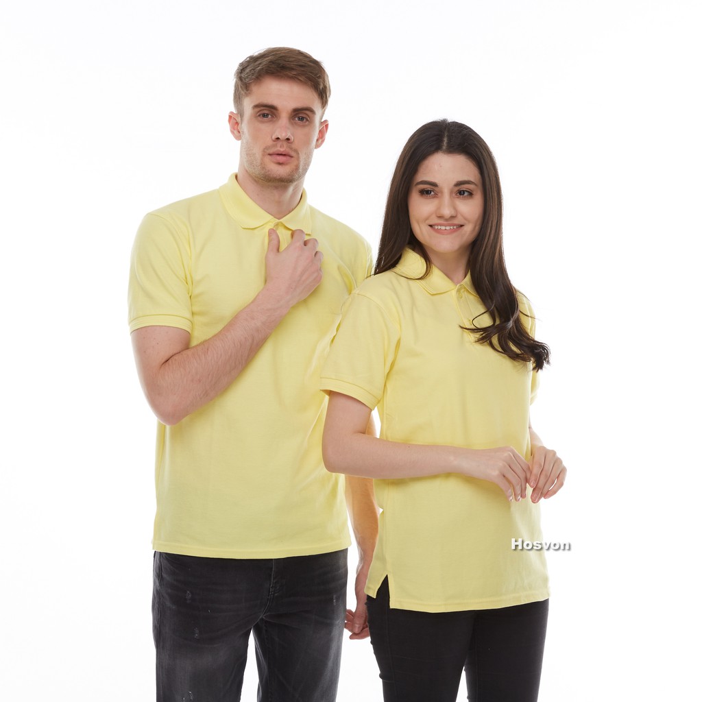 KUNING Hosvon Kaos Kerah Wangki COTTON 100% Size S-XXL ( PRIA &amp; WANITA )