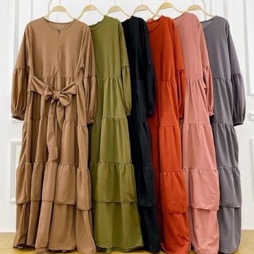 Gamis busui rempel 2 susun tumpuk lengan balon merk cocobee (922)