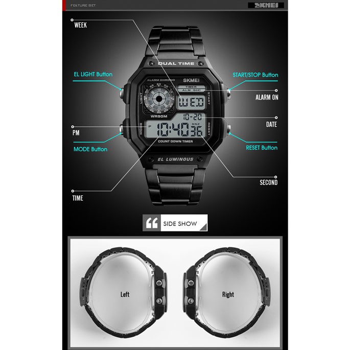 Jam Tangan Digital Pria - 1335 - EMWSBIBK Black - SKMEI