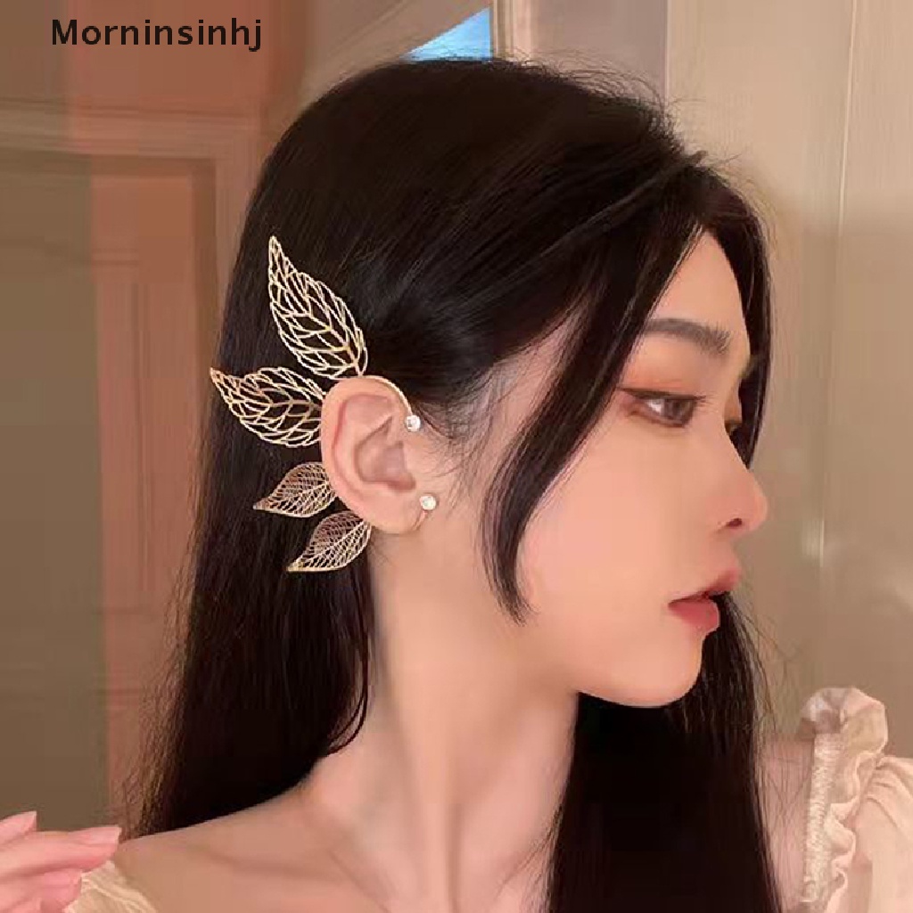 Mornin 1pc Chic Elf Manset Telinga Maple Leaf Berlubang Zircon Leaf Cosplay Peri Anting Klip Untuk Wanita Perempuan Pernikahan Ear Cuff Perhiasan id