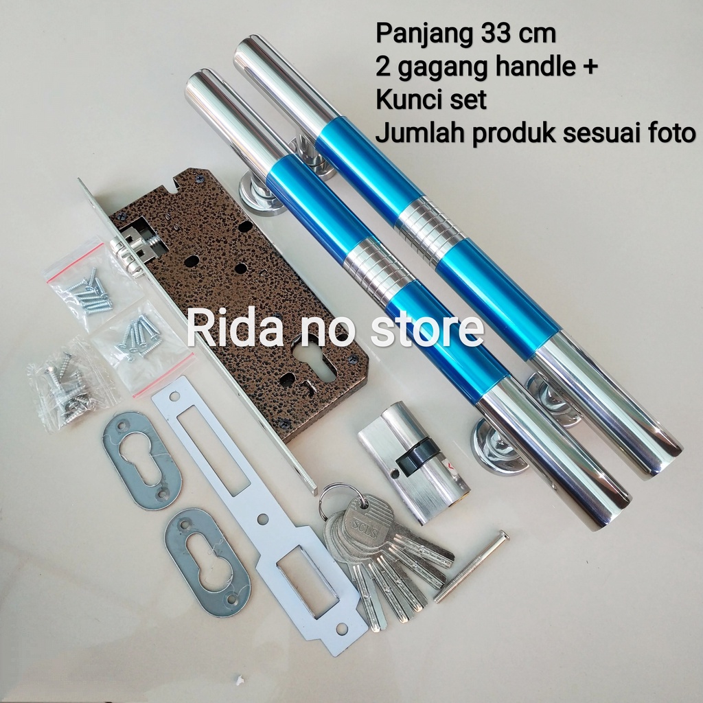 sepaket 1 Satu set Handle Pintu kunci 25 cm / Tarikan Pintu rumah / Pegangan Pintu rumah mewah / Gagang pintu rumah Modern Terbaru Hitam Biru