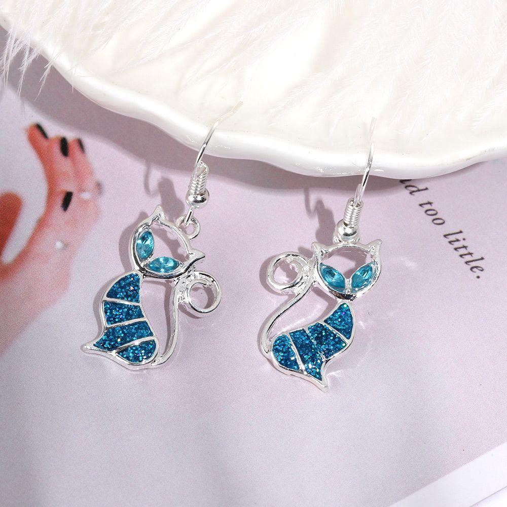 Preva 1pasang Anting Kucing Opal 1pasang Trendi Wanita Fashion Hook Ear Stud