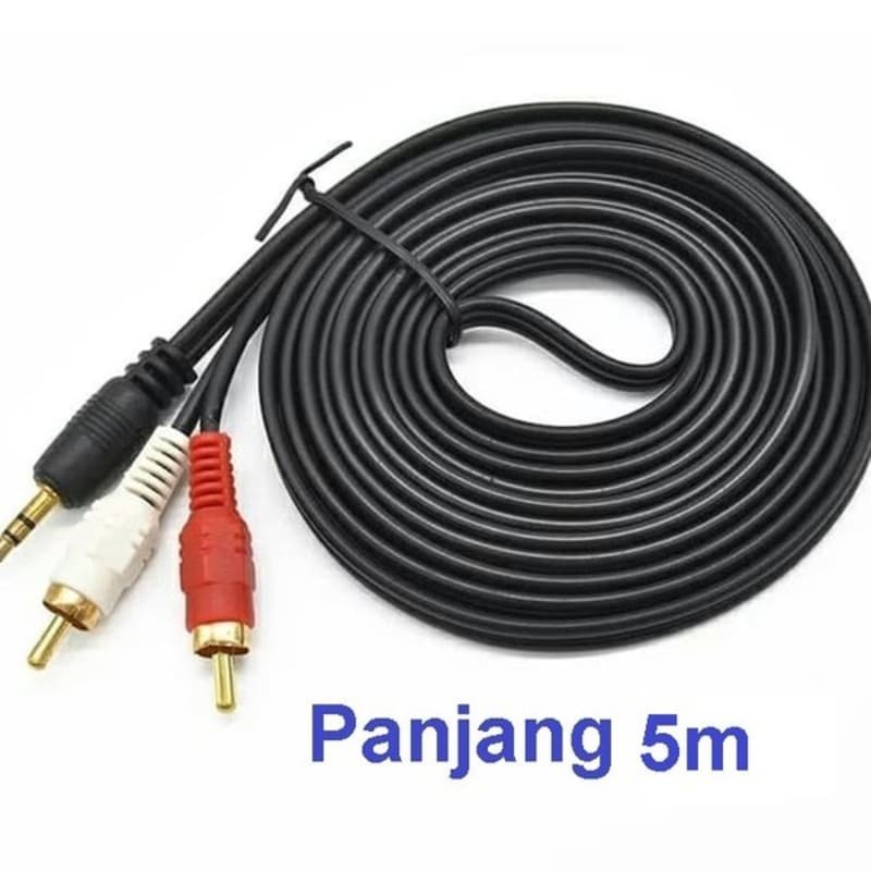 Kabel Aux 3.5mm Audio to RCA 2 AV Speaker Gold Plated 1 Ke 2 5 Meter