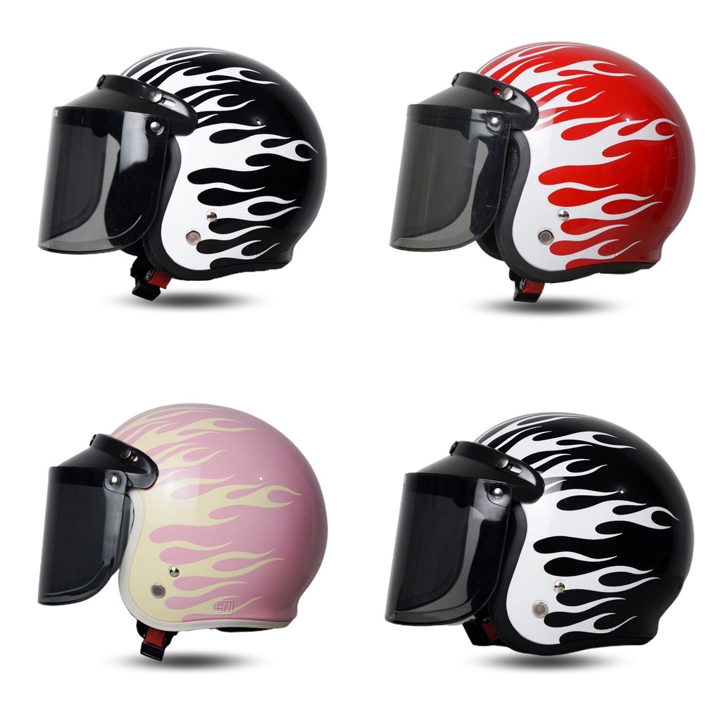 Helm Retro Dewasa SNI BR01 Flame Terbaru