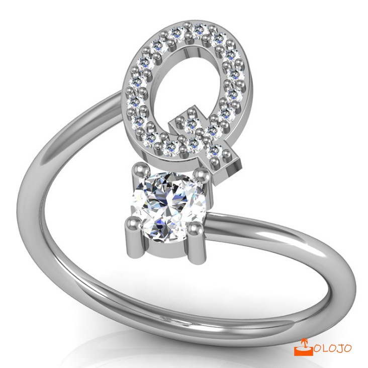 OLOJO 1Pc Cincin Terbuka Adjustable Motif Huruf Alfabet Inggris Hias Berlian Imitasi Untuk Wanita