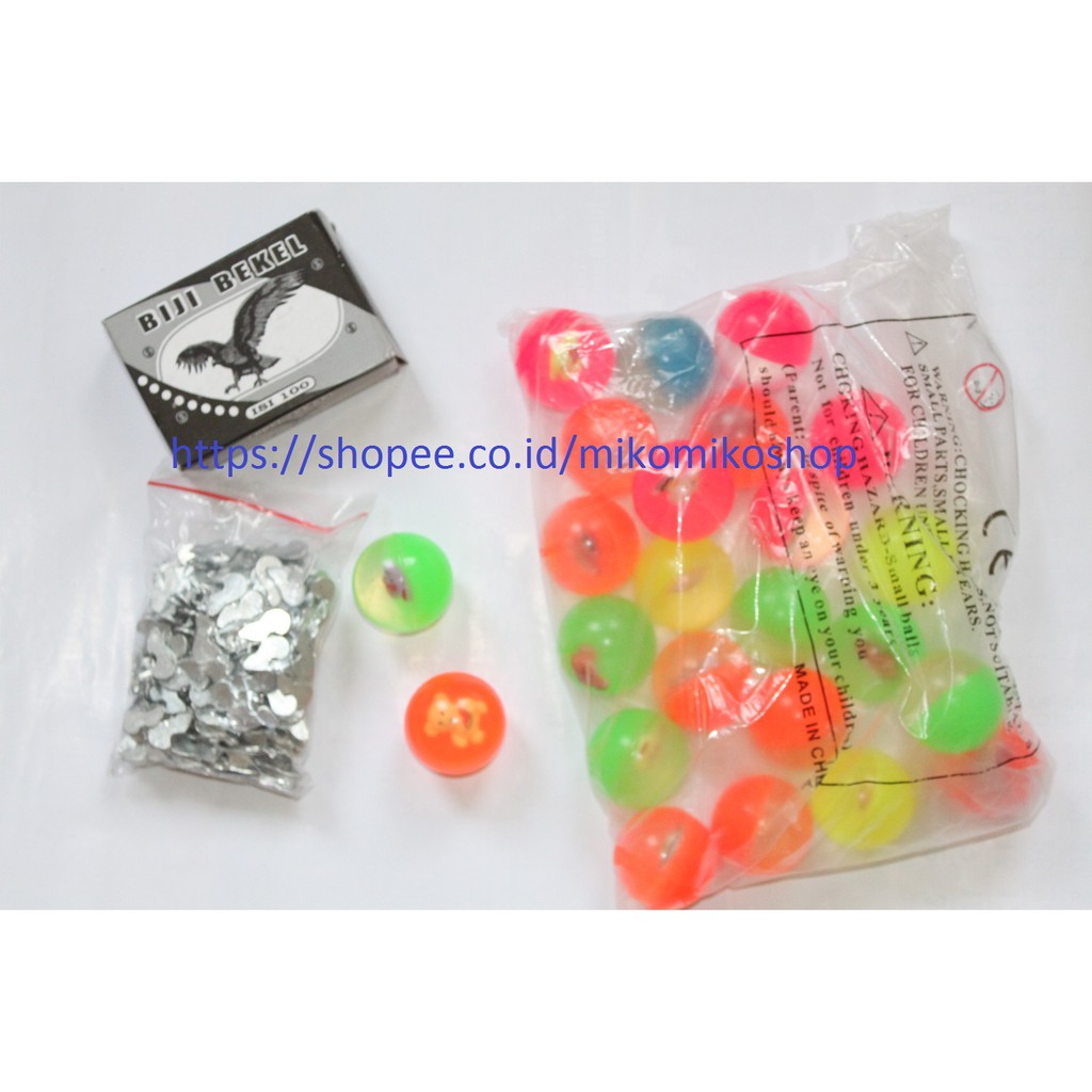 Biji Bekel Putih dan Bola Bekel 45mm Boneka