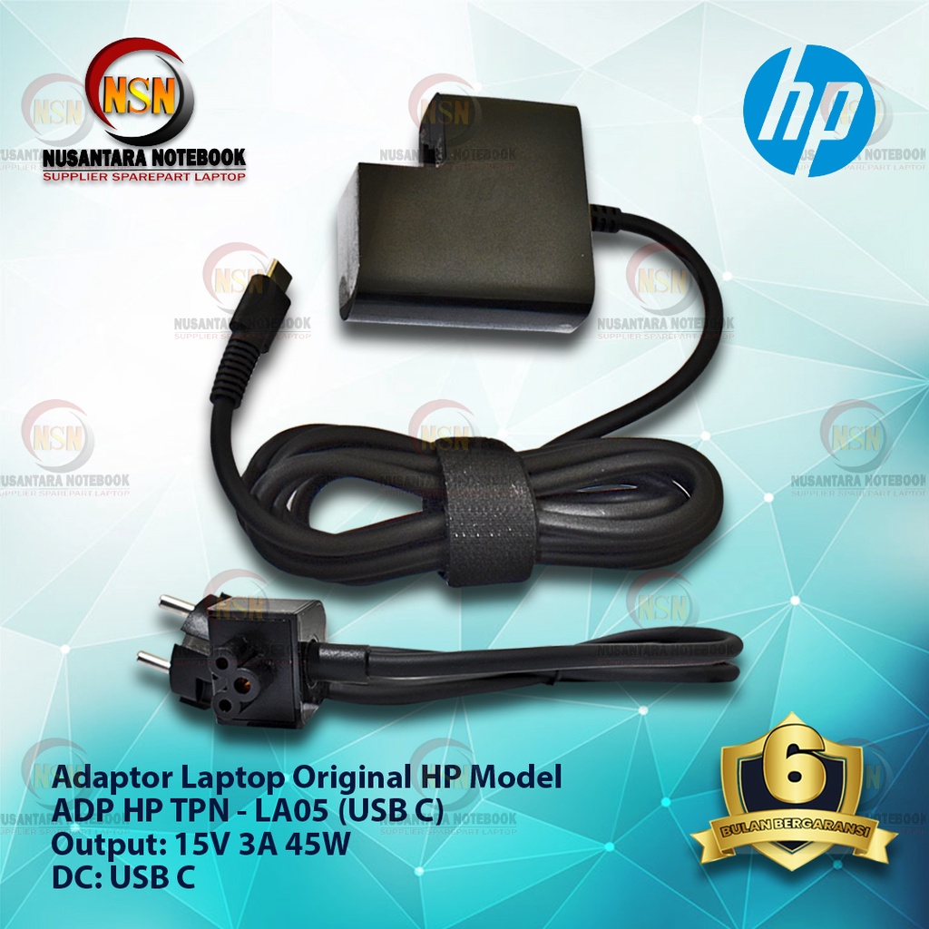 Adaptor Laptop Original HP Model ADP HP TPN - LA05 15V 3A 45W (USB C)