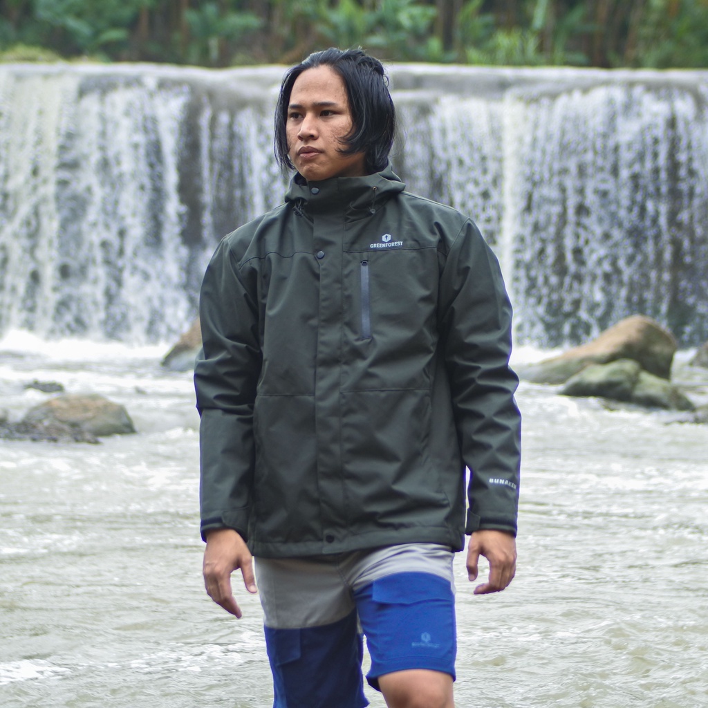 Greenforest Bunaken Jaket Gunung Waterproof Inner Polar Pria dan Wanita-Hijau Tua