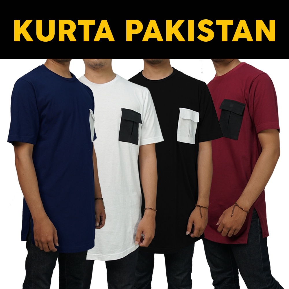 Baju kurta pakistan-pocket tshirt - kaos polos pria - kaos polos kombinasi saku - kaos pocket