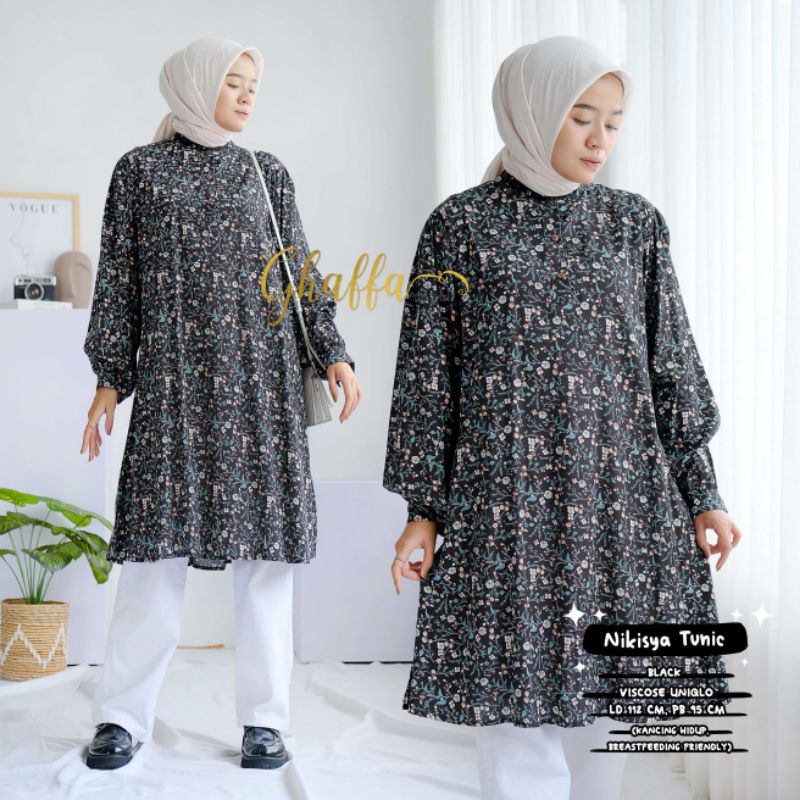 Tunik muslimah motif / Nikisya tunik by ghaffa the label / Tunik modern rayon viscose