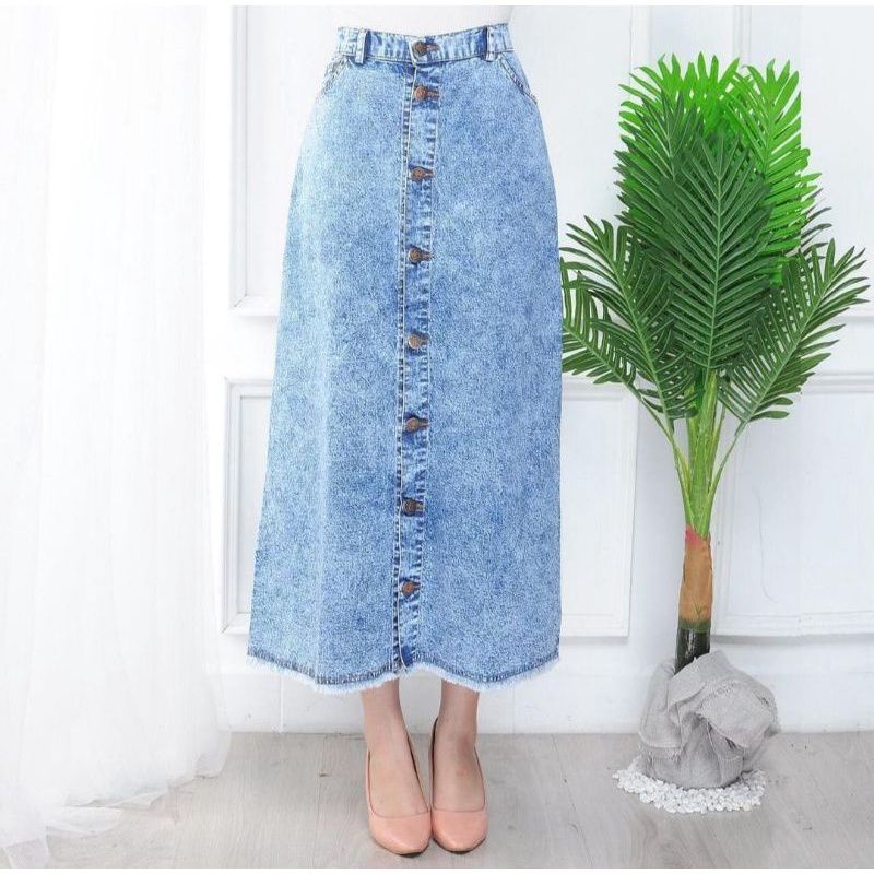 ROK JEANS BUTTON SNOW BLACK DAN SNOW BLUE/JEANS ROK KANCING RAWIS