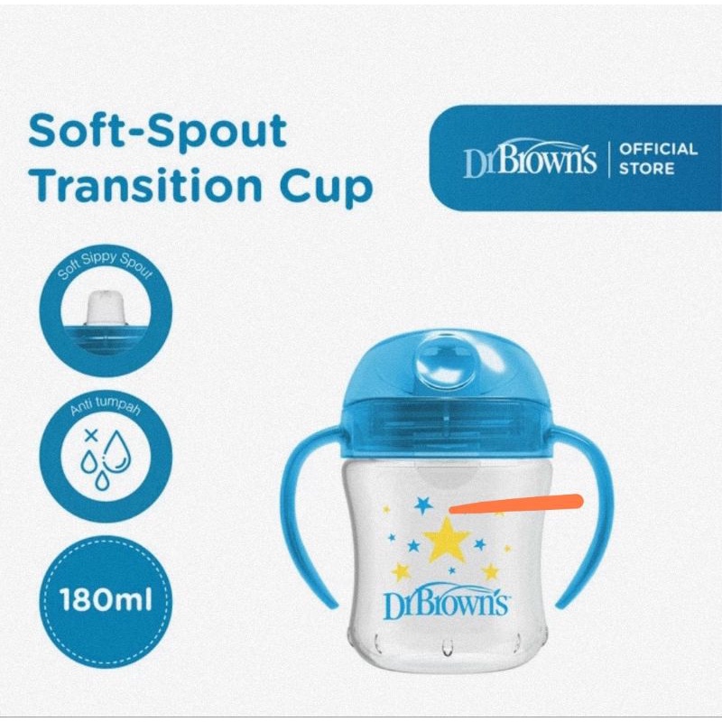 Dr.Brown's Soft Spout Transition Cup 180 ml (6 oz) - Gelas Minum Bayi