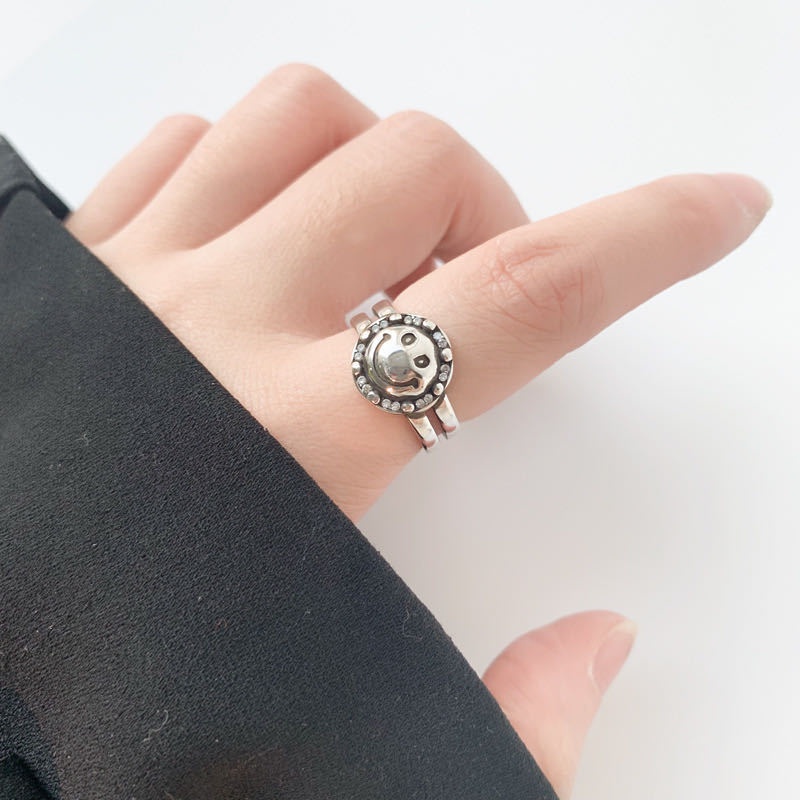 Cincin Jari Telunjuk Energi Positif Motif smiley Warna silver Gaya Korea Selatan Untuk Wanita