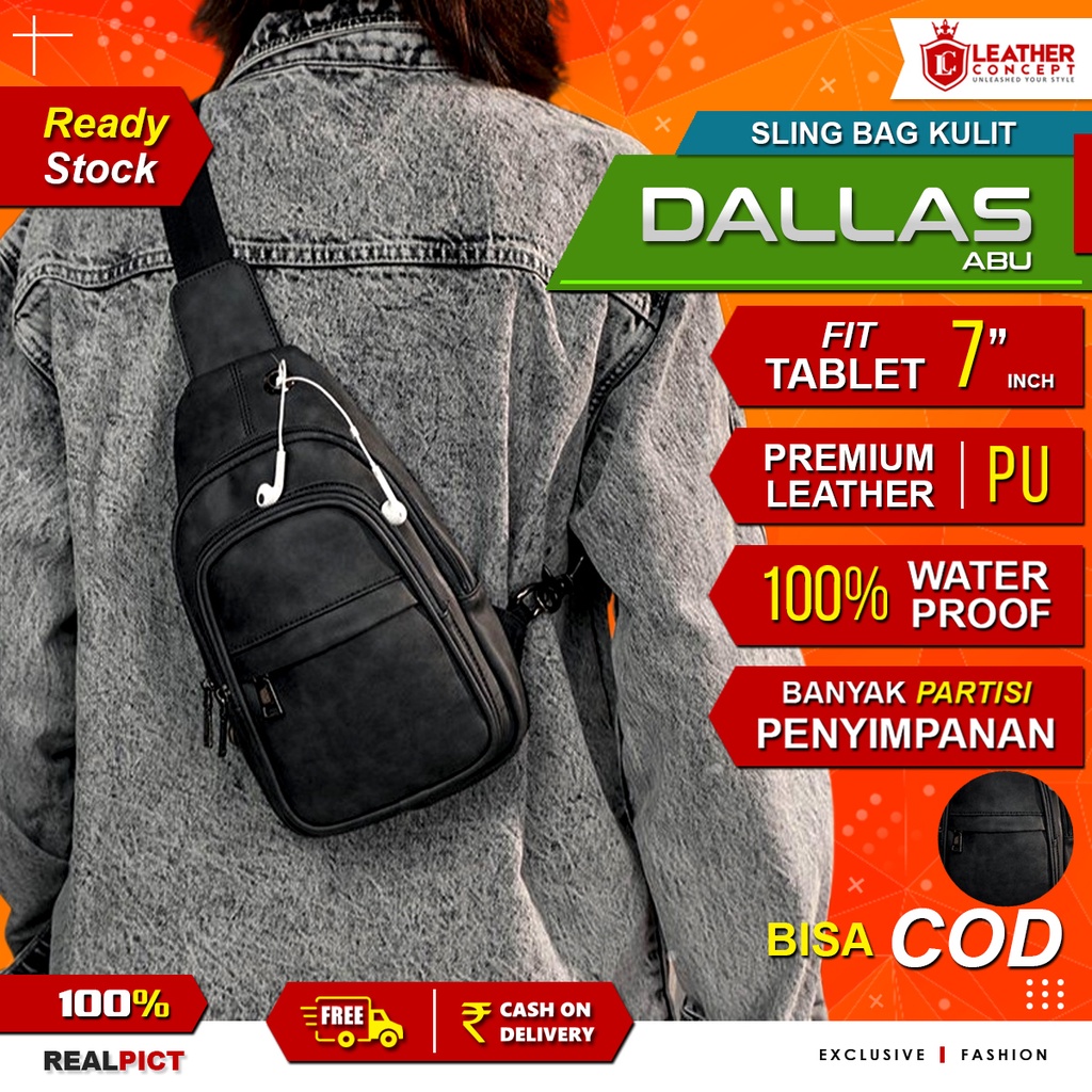 Tas Selempang Pria Kulit Sling Bag Pria Kulit DALLAS Abu