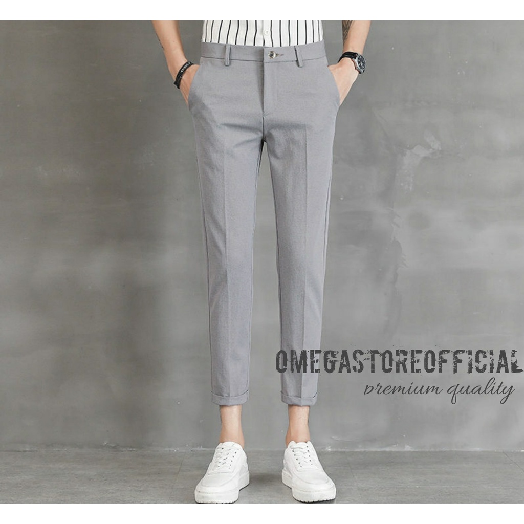 OMEGASTOREOFFICIAL - Celana Bahan Formal Dasar Slim Fit Panjang Pria High Premium Quality - Hitam