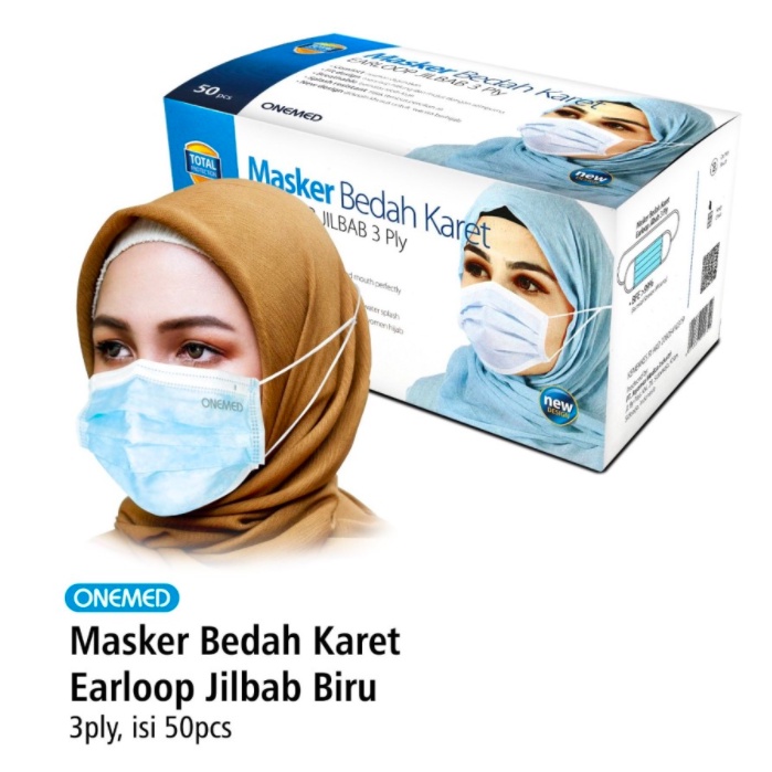 Masker Jilbab Blue OneMed box Masker Hijab 3 Ply Masker Medis Onemed