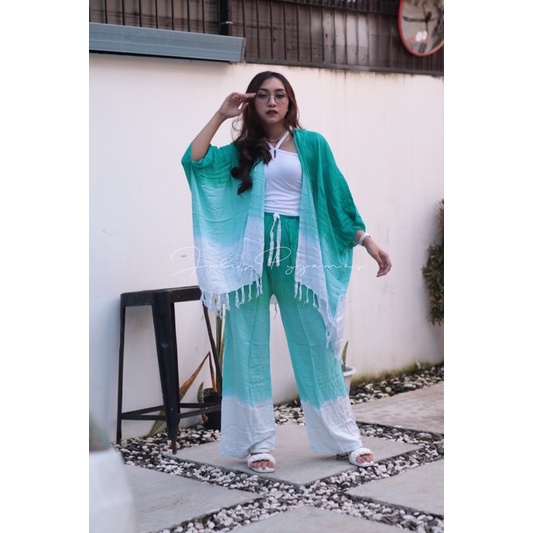 JOLIS - SETELAN BAJU WANITA TIE DYE BALI CARDIGAN DRESS OUTER KULOT OUTFIT PANTAI KEKINIAN ATASAN MO