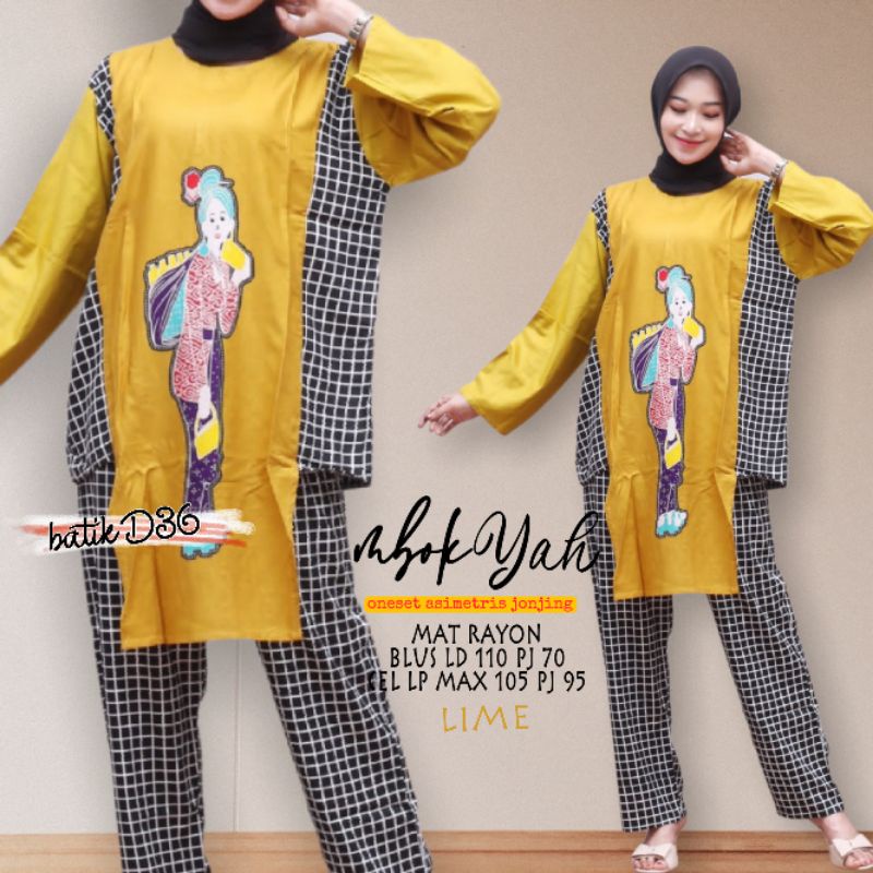 Oneset rayon panjang baju santai wanita muslim kekinian adem keren kece cantik lucu motif karakter ibu ibu besar jumbo mbok terbaru viscose katun murah baju tidur