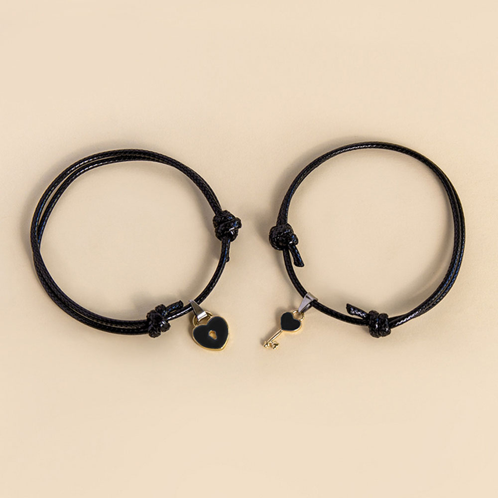 2Pcs Set Gelang Tali Magnet Pria Wanita Teman Pasangan Gadis Hitam Couple