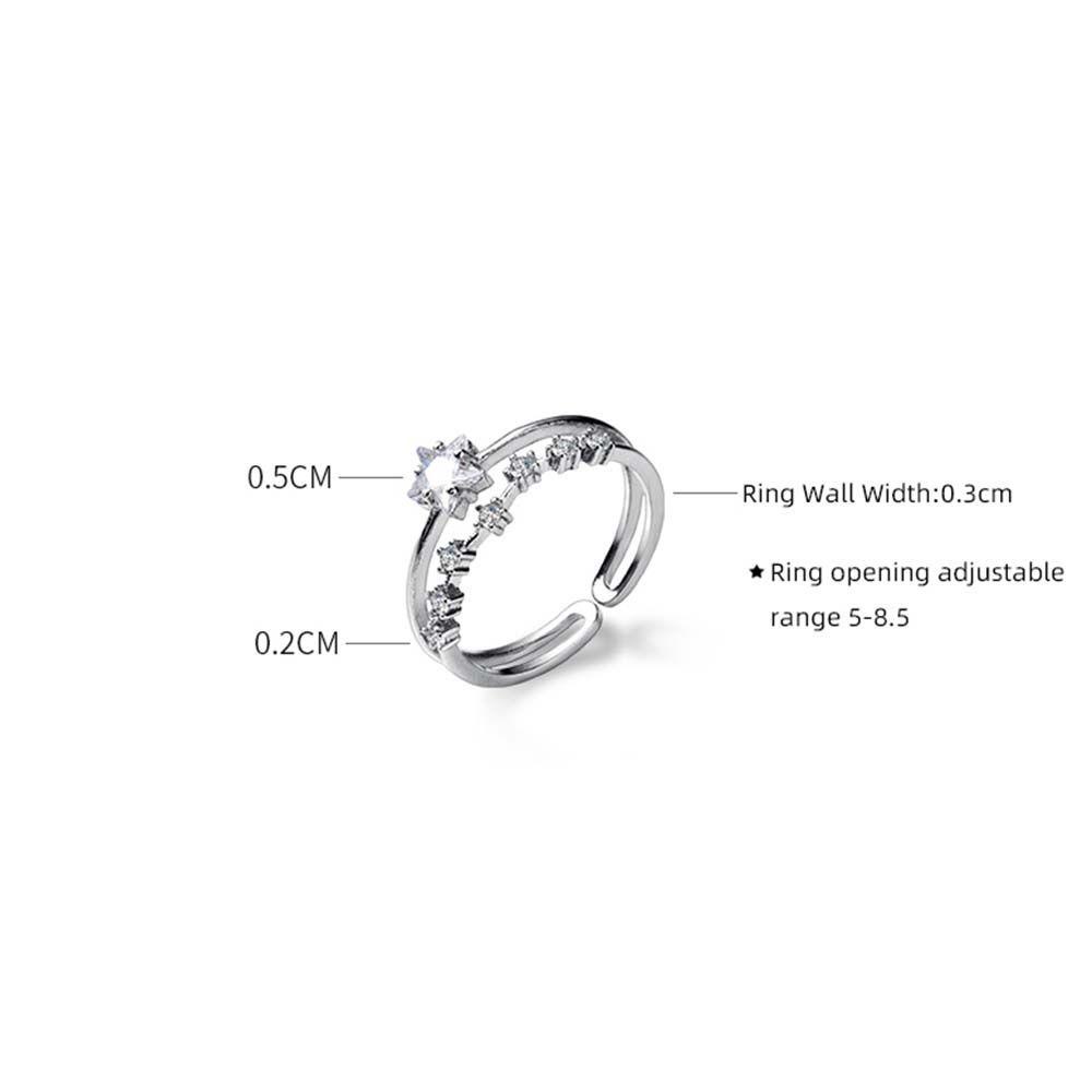 Mxbeauty Wanita Pembukaan Cincin Elegan Temperamen Gadis Hadiah Jari Perhiasan Zirkon Gaya Korea Twinkle Star Finger Rings